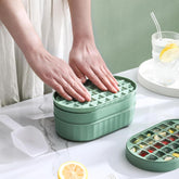 Kuber Industries 2 Layer Ice Cube Tray with Lid | Ice Cube Storage Box with Ice Scoop | 72 Ice Cube Molds for Freezing | One-Press Demolding | BPA Free | Green